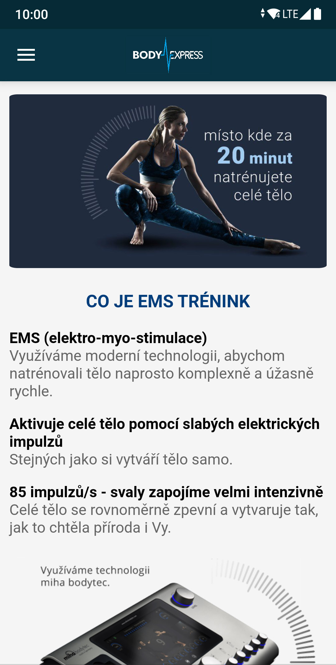 Body Express — O tréninku, screenshot z Google Play