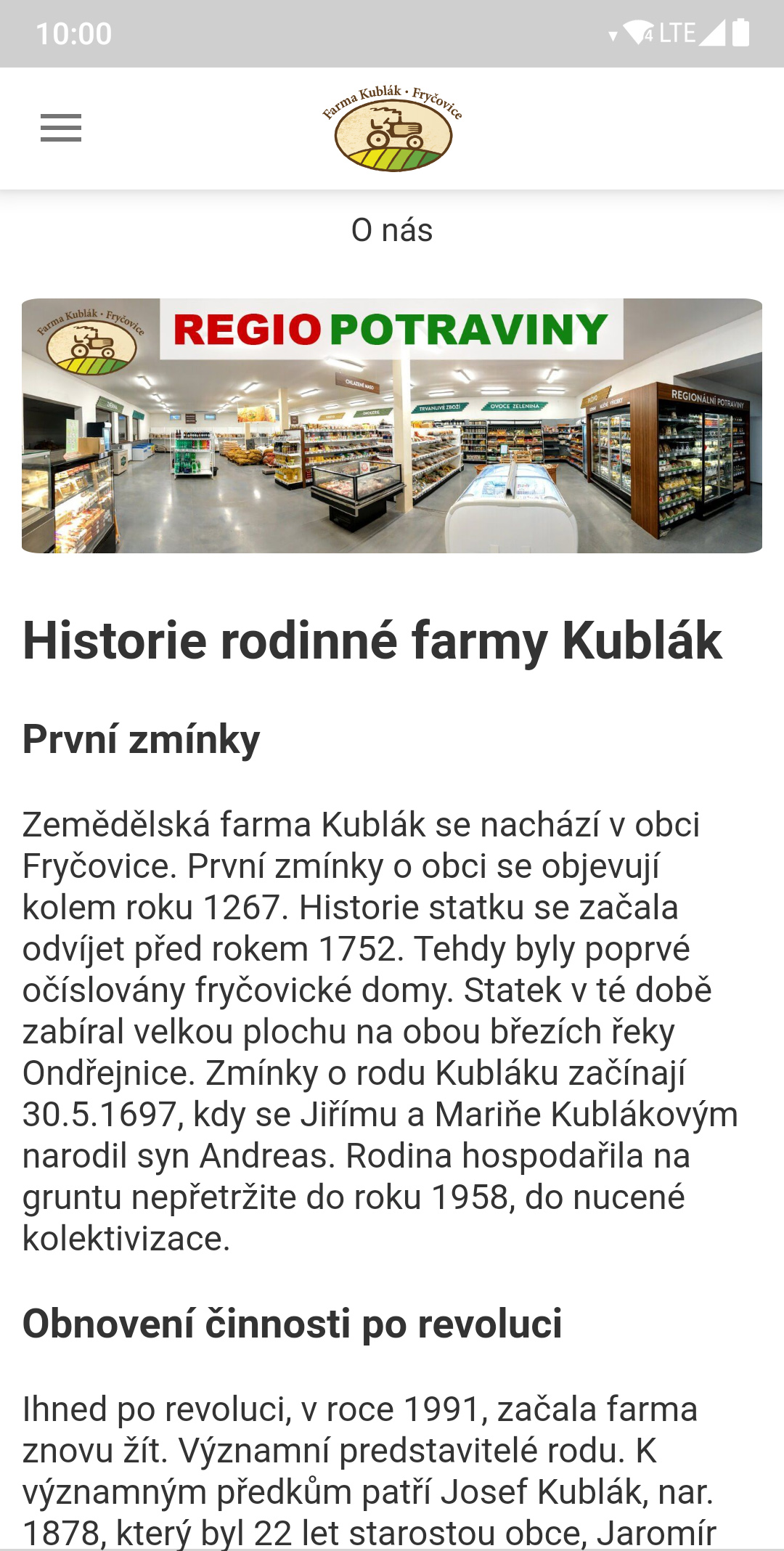 Farma Kublák — O farmě, screenshot z Google Play