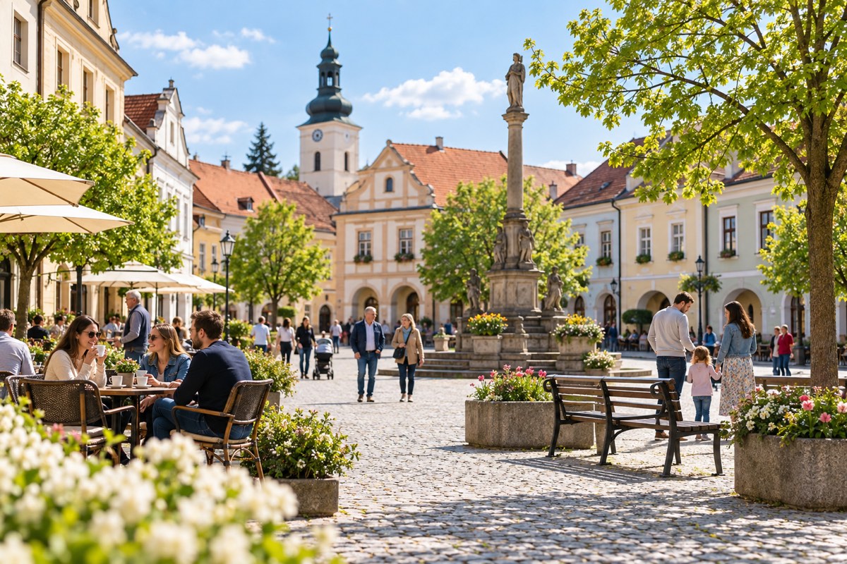 Ilustrační fotografie náměstí jako příklad využití aplikace pro obec